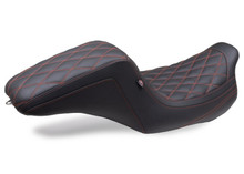 Mustang 08-24 HD FL Touring Double Diamond Squareback 1PC Seat - Black w/ Red Stitching - 75299AB