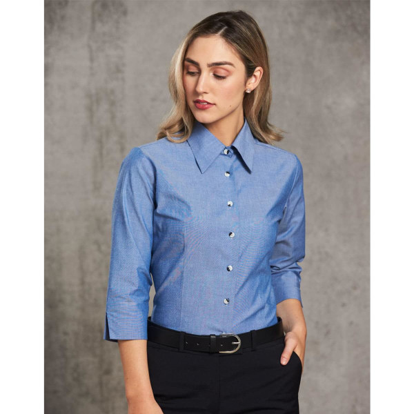 Ladies' wrinkle free chambray shirt 3/4 sleeve