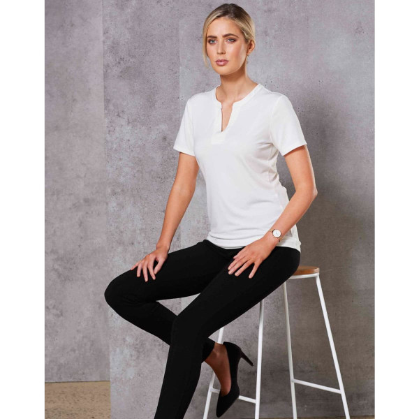 Ladies' V-neck with Tab S/S Knit Top