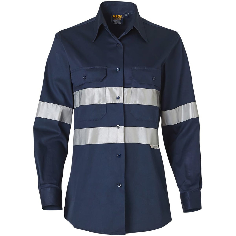 Ladies HiVis Cotton Drill Long Sleeves Work Shirt with 3M Reflective Taps