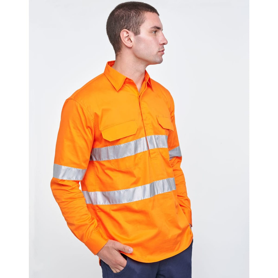 Hi Vis Cool-Breeze Closed Front L/S Shirt (Perforated Tape)