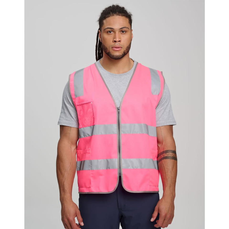 Hi Vis Safety Zip Vest With ID & Utility Pockets