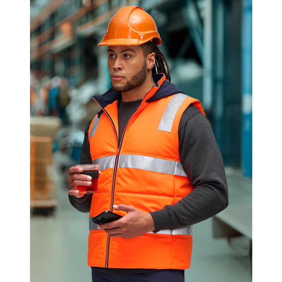 Unisex Hi Vis Hooded Puffer Vest