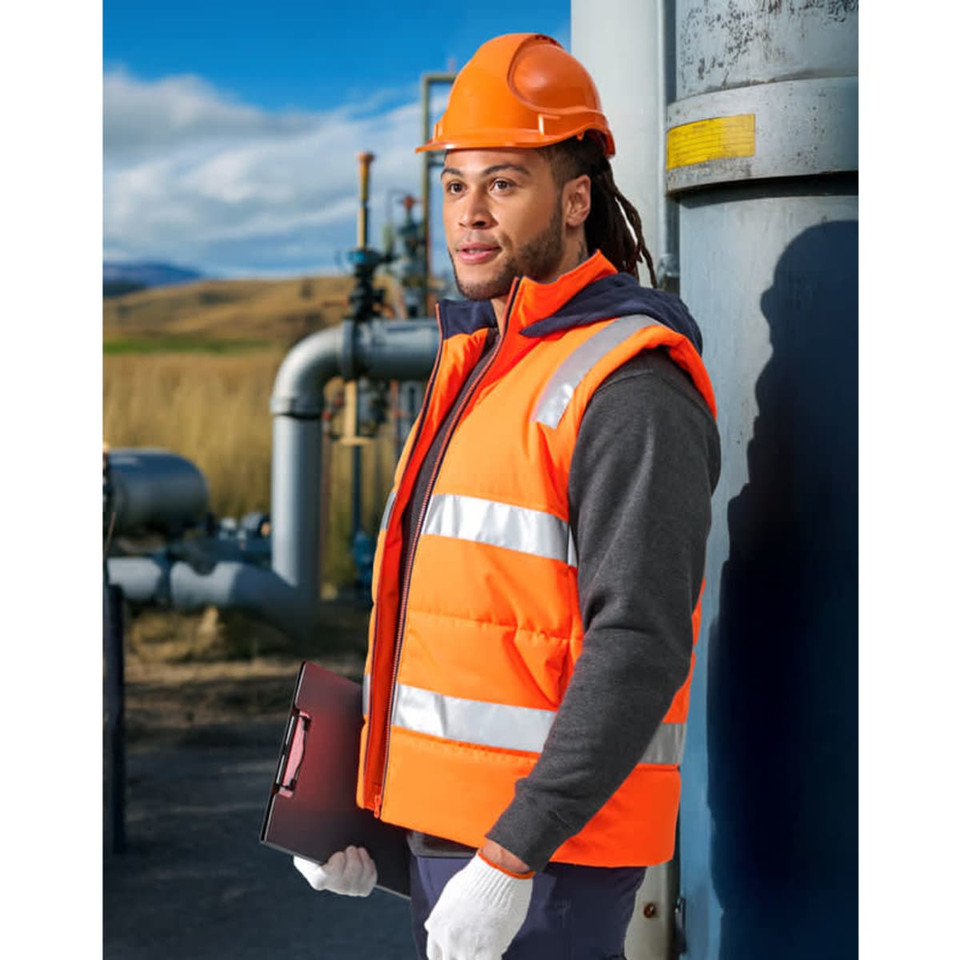Unisex Hi Vis Hooded Puffer Vest