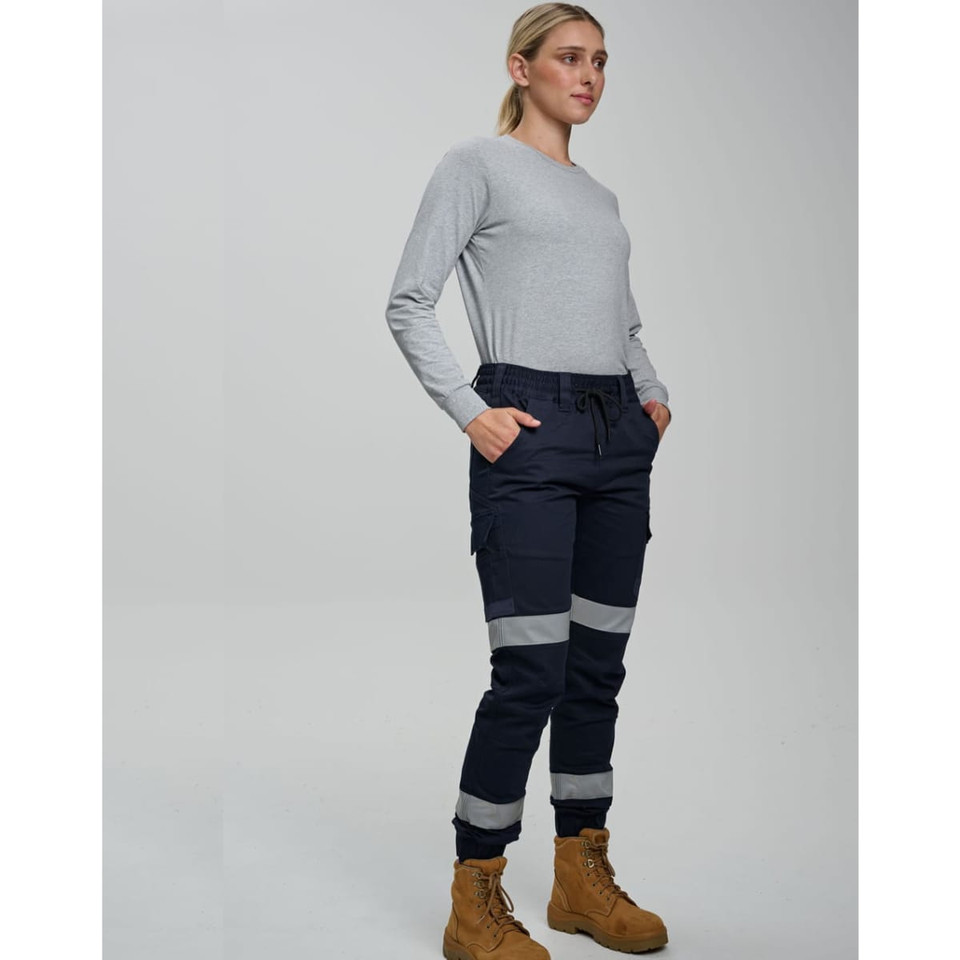 Cotton Stretch Drill Cuffed Work Pants With Tapes