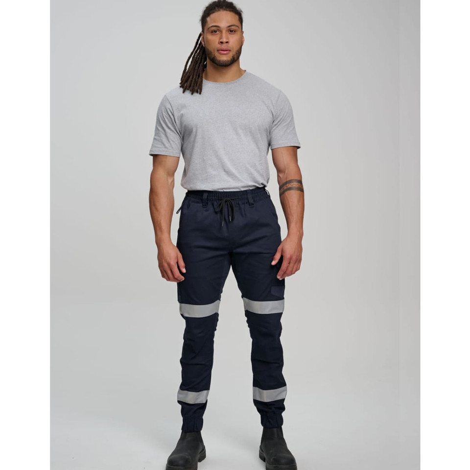 Cotton Stretch Drill Cuffed Work Pants With Tapes