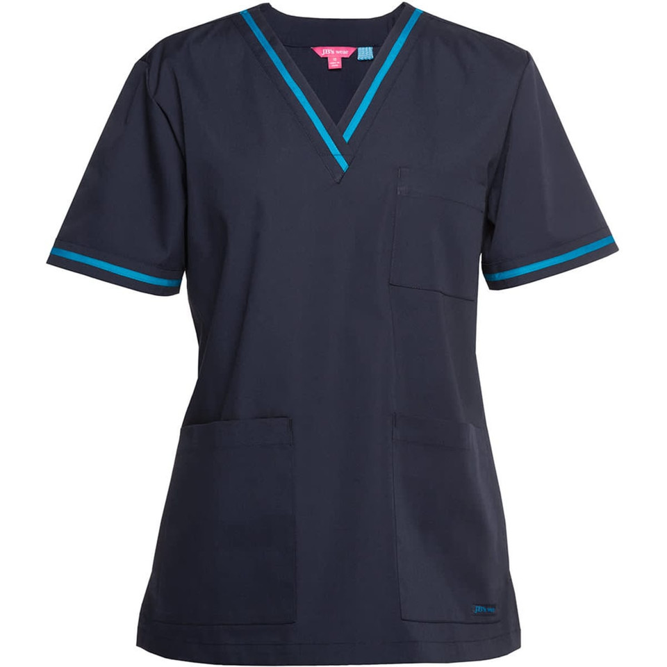JB's Contrast Ladies Scrubs Top Navy/Aqua