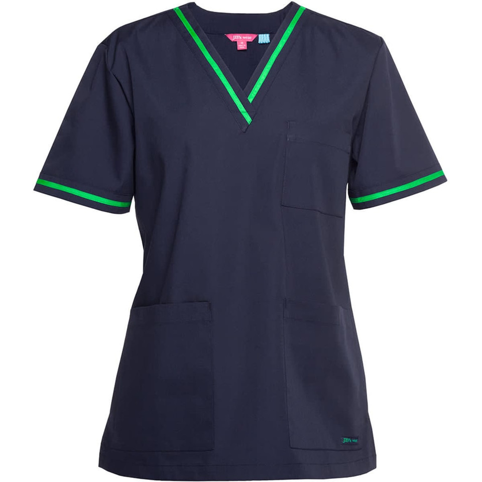 JB's Contrast Ladies Scrubs Top Navy/Aqua