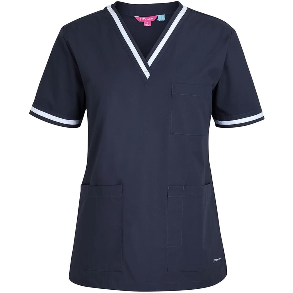 JB's Contrast Ladies Scrubs Top Navy/Aqua