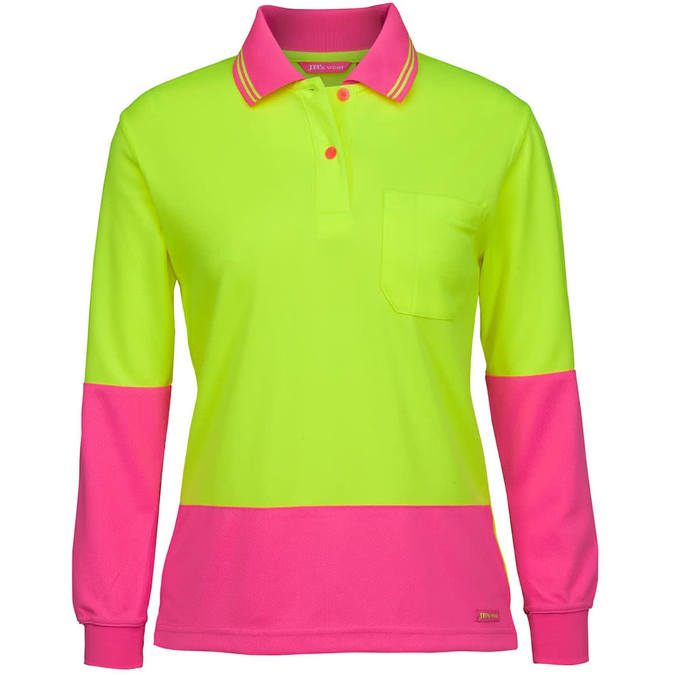 JB's Ladies Hv L/S Comfort Polo Lime/Navy