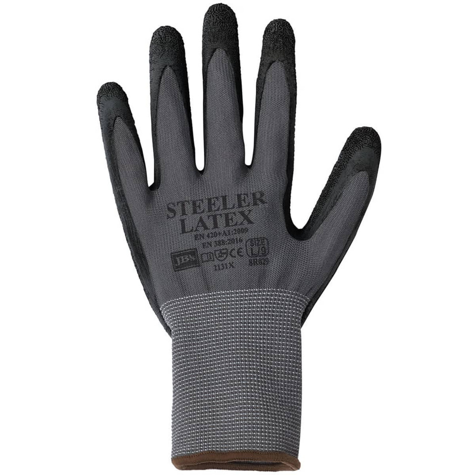 JB's Steeler Crinkle Latex Glove (12 Pk) Grey/Black