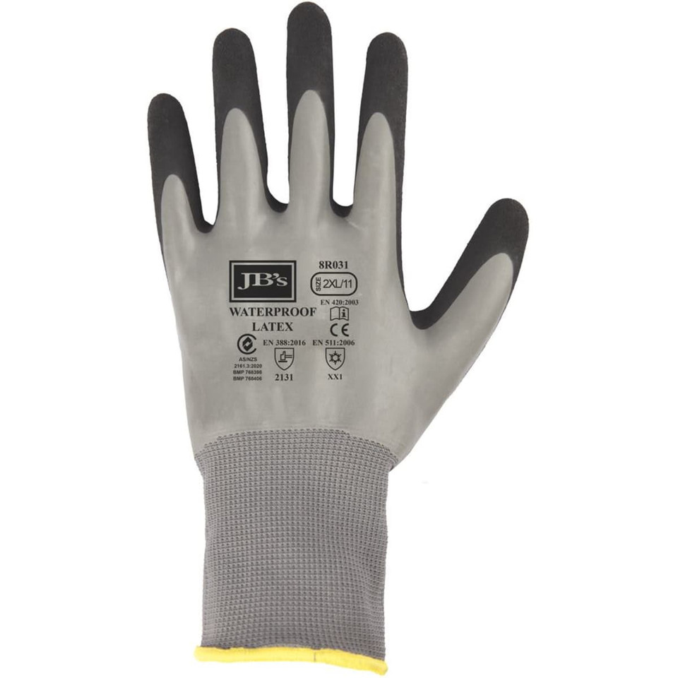 JB's Waterproof Dbl Latex Coated Glove 5 Pk Grey/Black