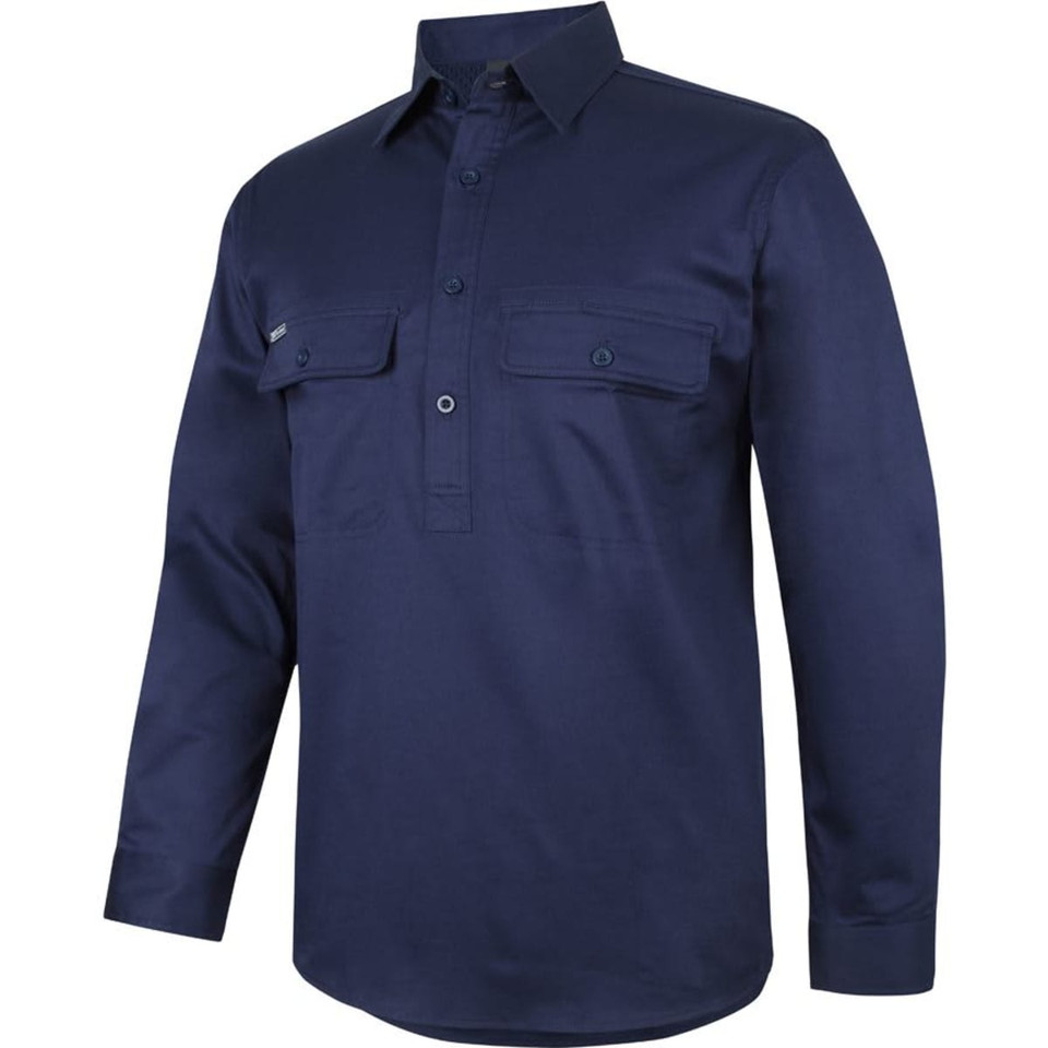 JB's L/S 150 G Stretch Close Front Work Shirt Navy