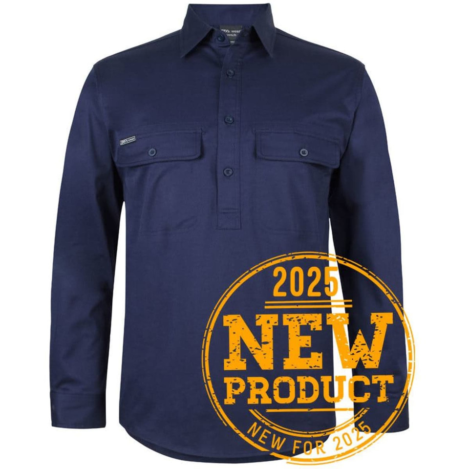 JB's L/S 150 G Stretch Close Front Work Shirt Navy