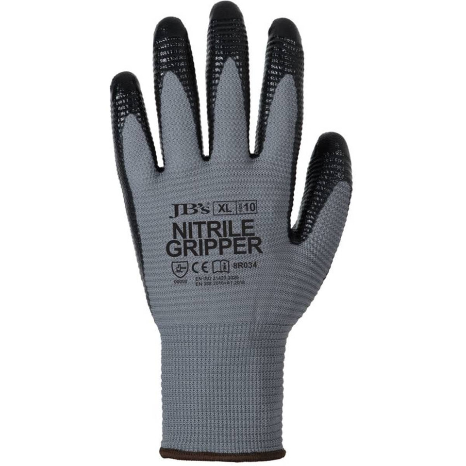 JB's Nitrile Gripper Glove (12 Pk) Grey/Black