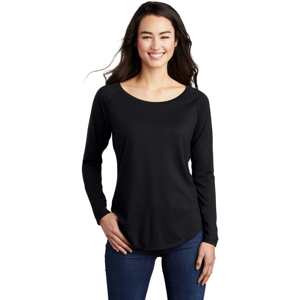 Sport-Tek  Ladies PosiCharge  Long Sleeve Tri-Blend Wicking Scoop Neck Raglan Tee