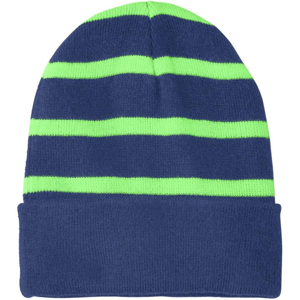 Sport-Tek Striped Beanie with Solid Band