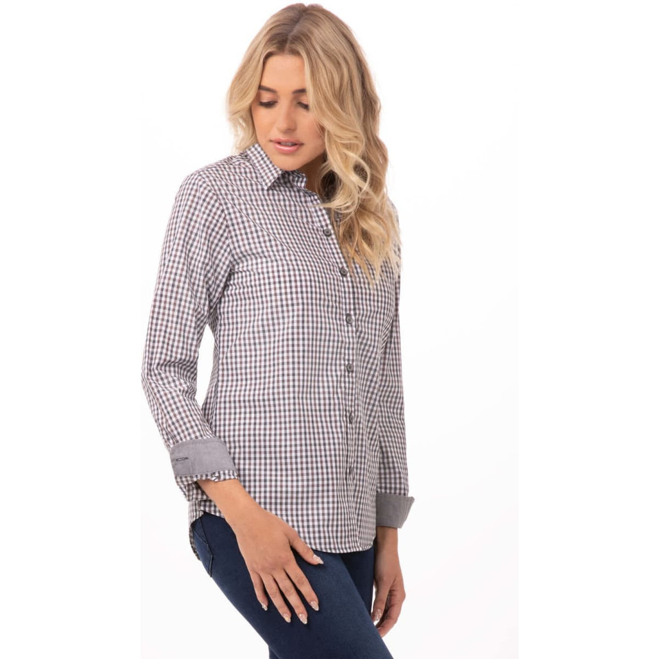 Modern Gingham Women's Long Sleeve Dress Shirt