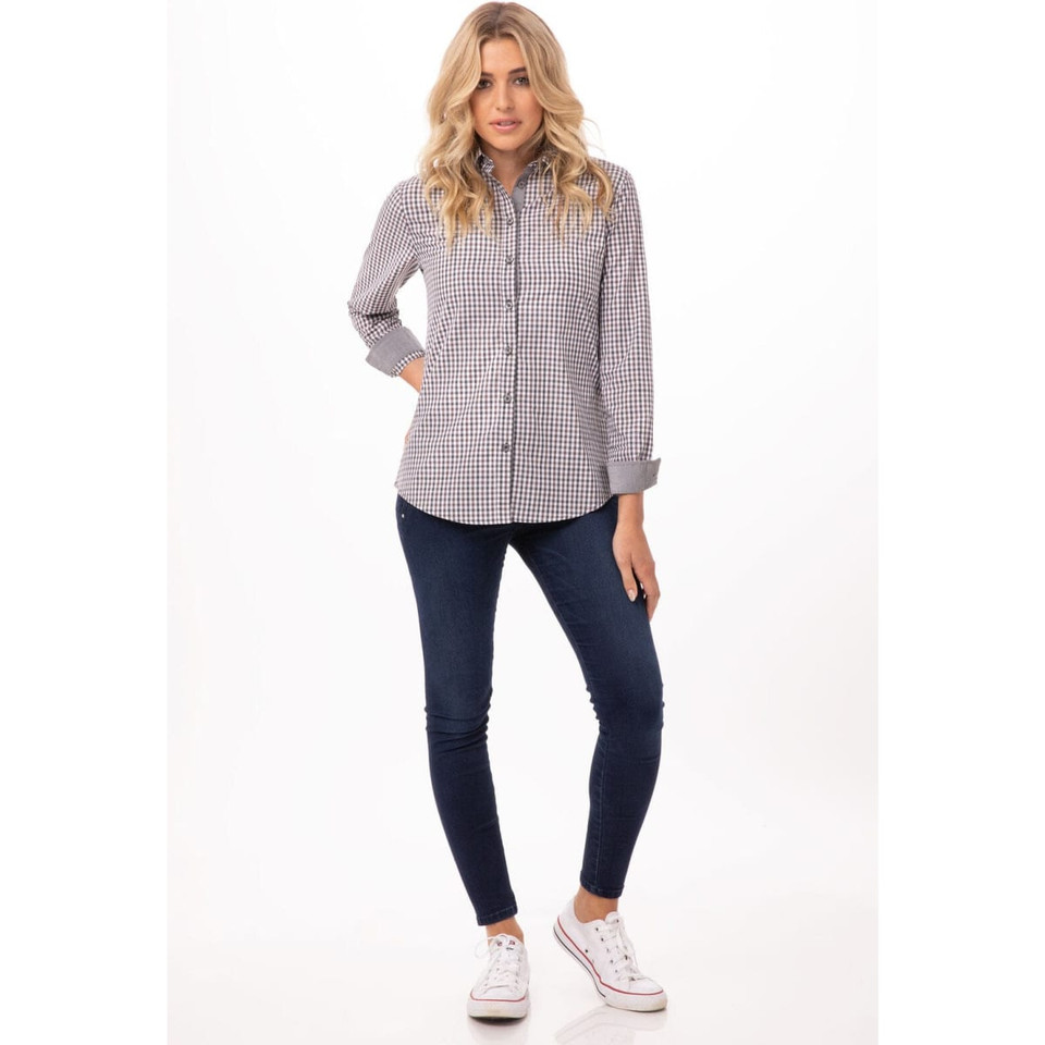 Modern Gingham Women's Long Sleeve Dress Shirt