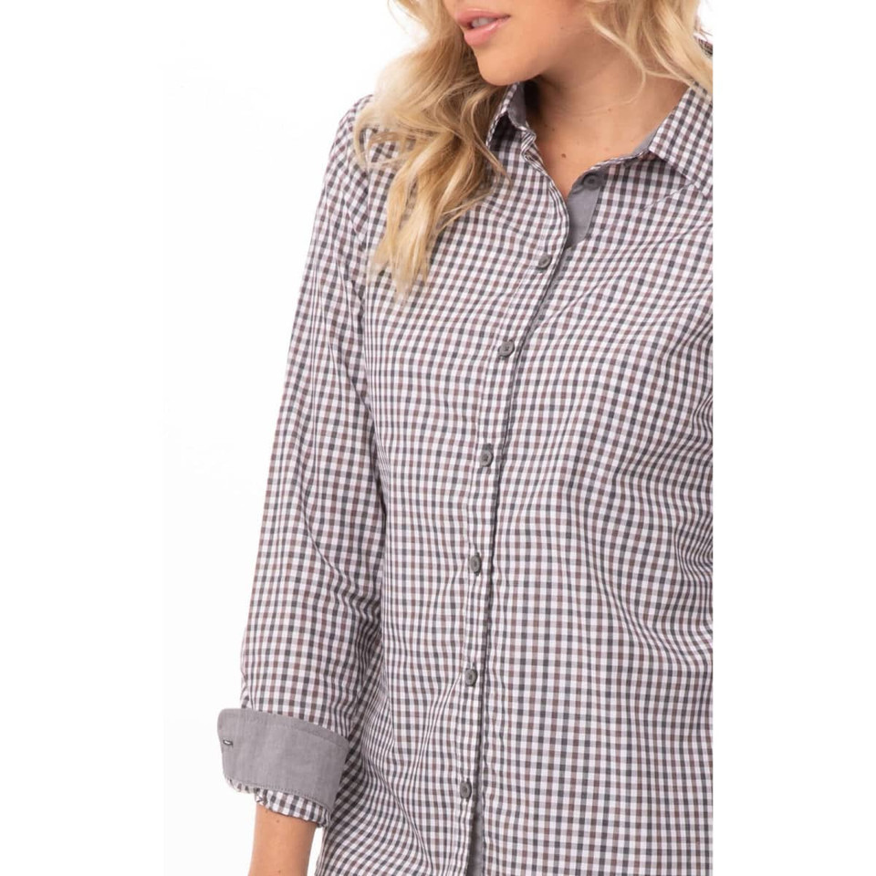 Modern Gingham Women's Long Sleeve Dress Shirt