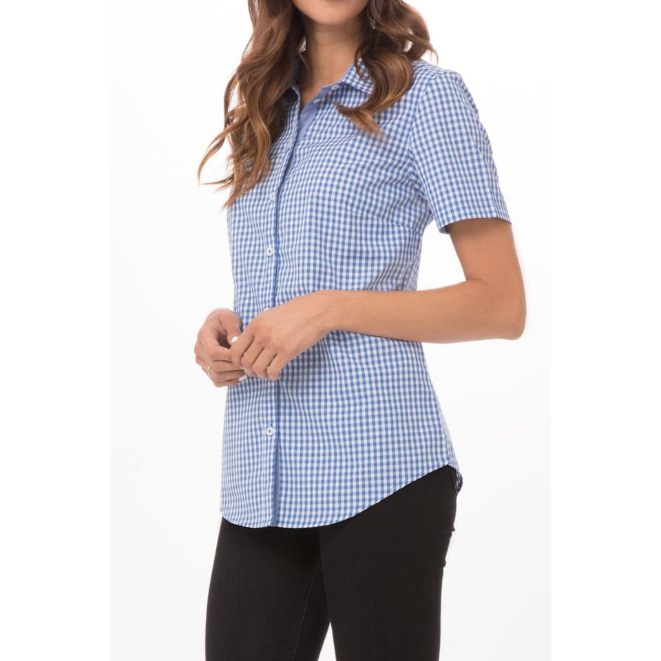 Modern Gingham Women's Short Sleeve Dress Shirt