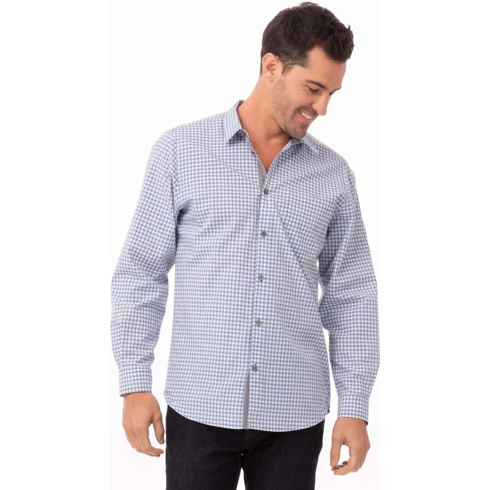 Modern Gingham Men's Long Sleeve Dress Shirt-