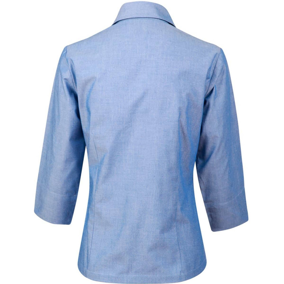 Ladies' wrinkle free chambray shirt 3/4 sleeve