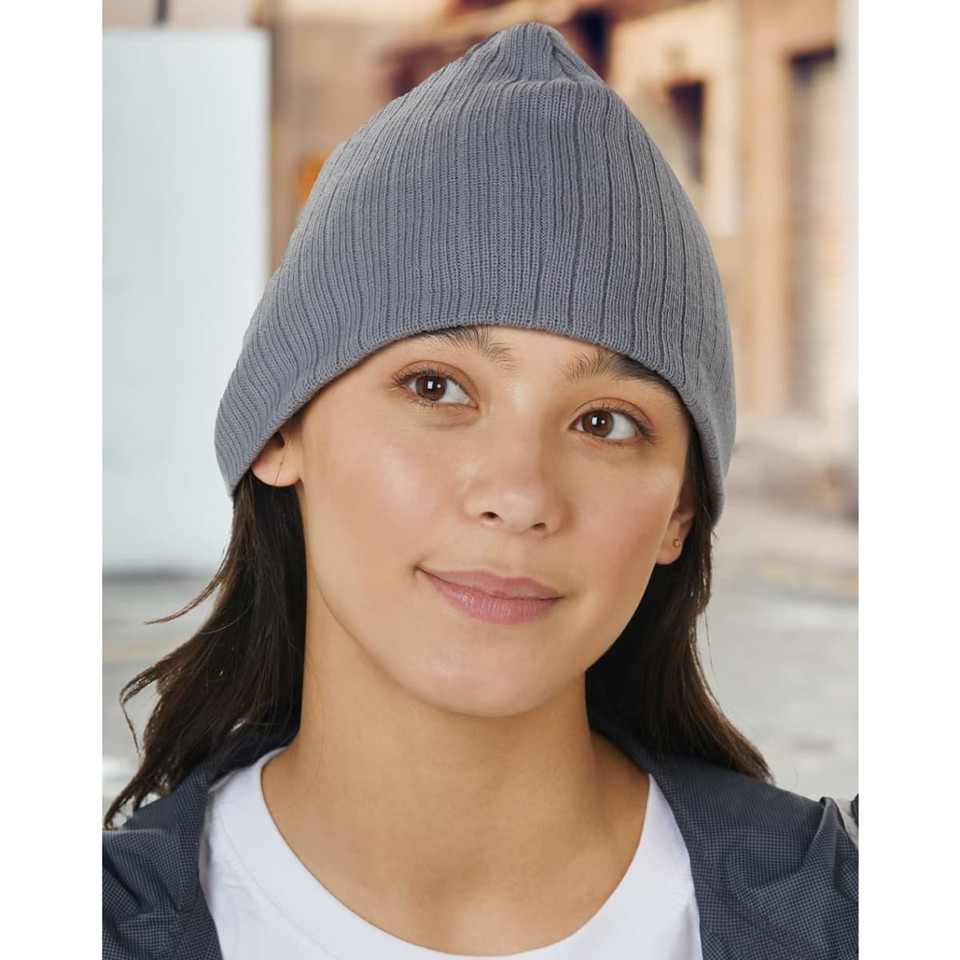 Acrylic knit beanie with cable row feature
