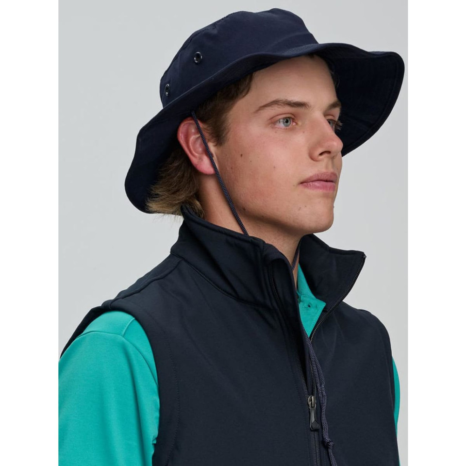 Surf hat with clip on chin strap