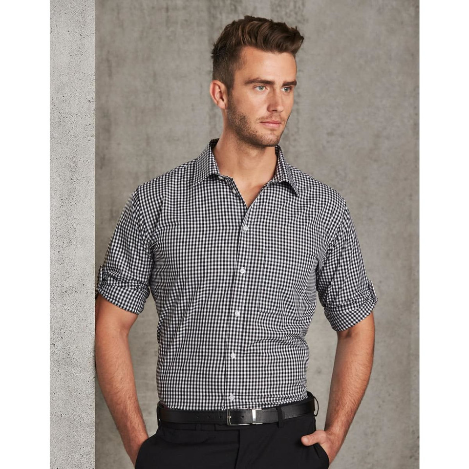 Men's Gingham Check Roll-up L/S Shirt