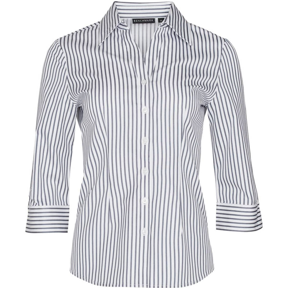 Women's Sateen Stripe 3/4 Sleeve Shirt