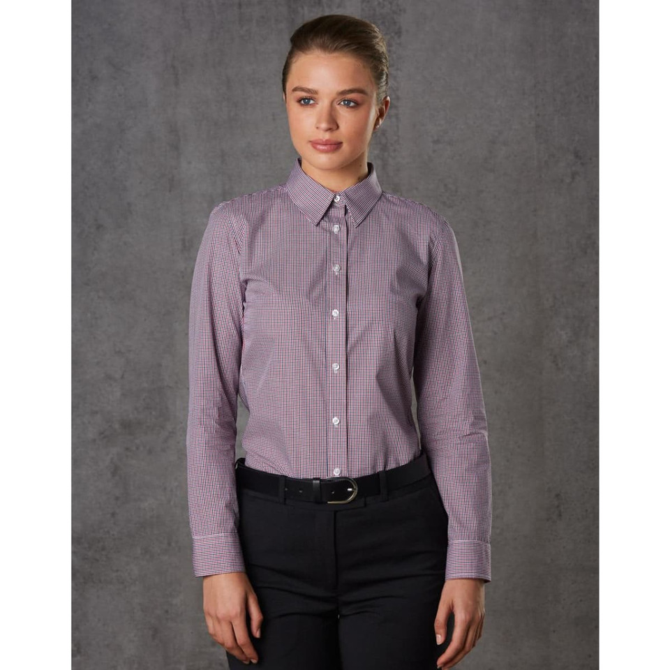 Ladies' Two Tone Mini Check L/S Shirt