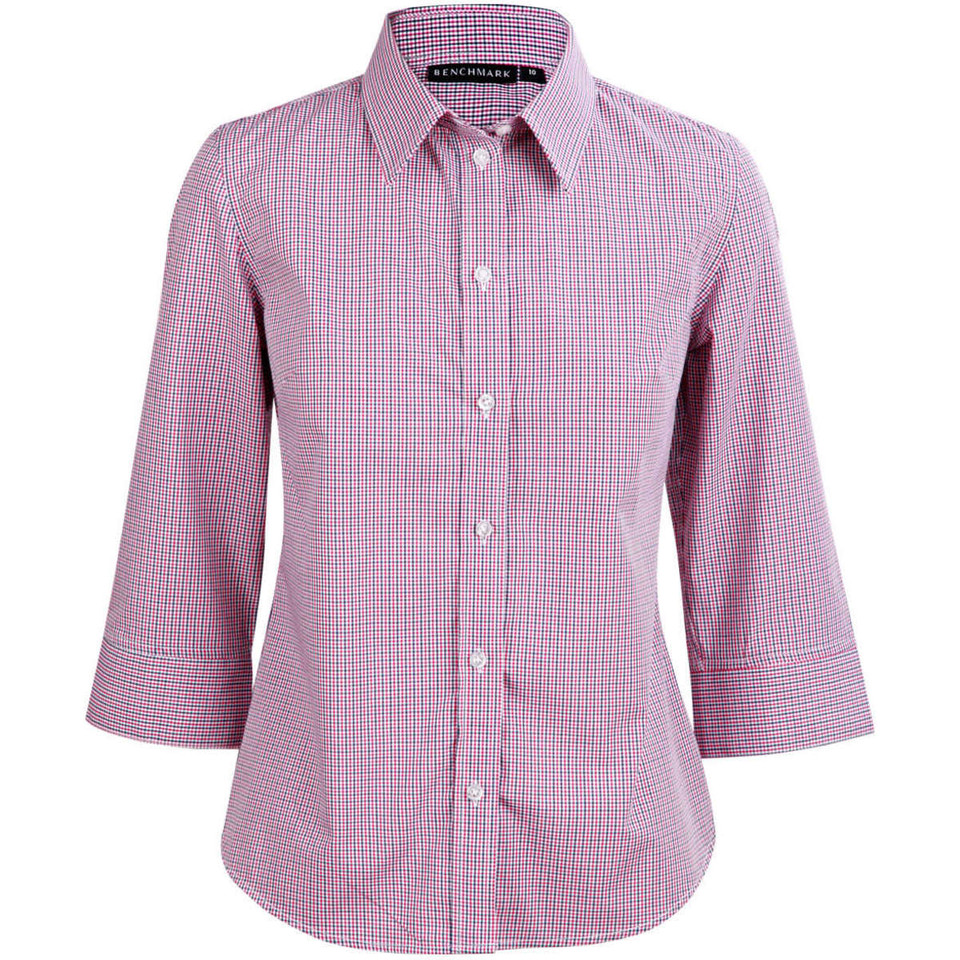 Ladies' Two Tone Mini Check 3/4 Sleeve Shirt