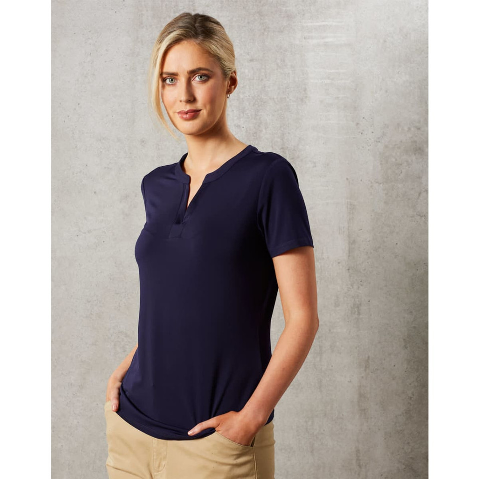 Ladies' V-neck with Tab S/S Knit Top