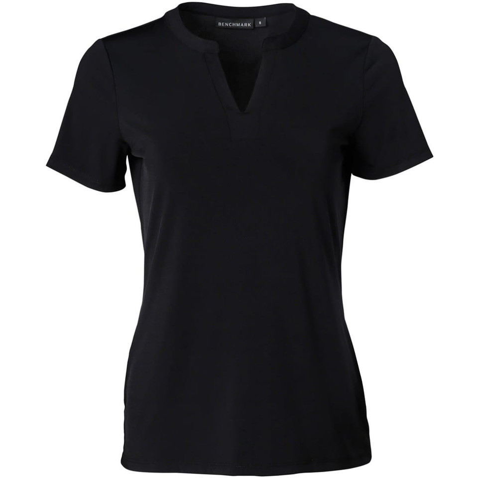 Ladies' V-neck with Tab S/S Knit Top