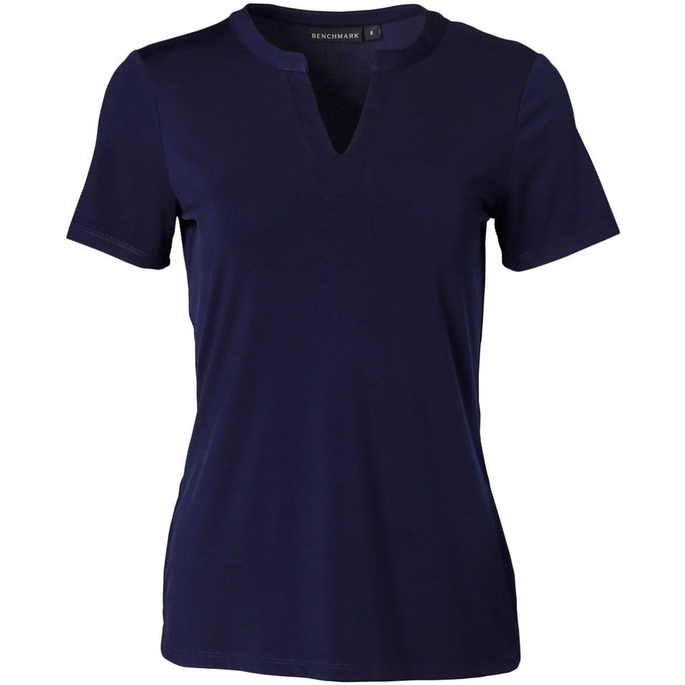 Ladies' V-neck with Tab S/S Knit Top