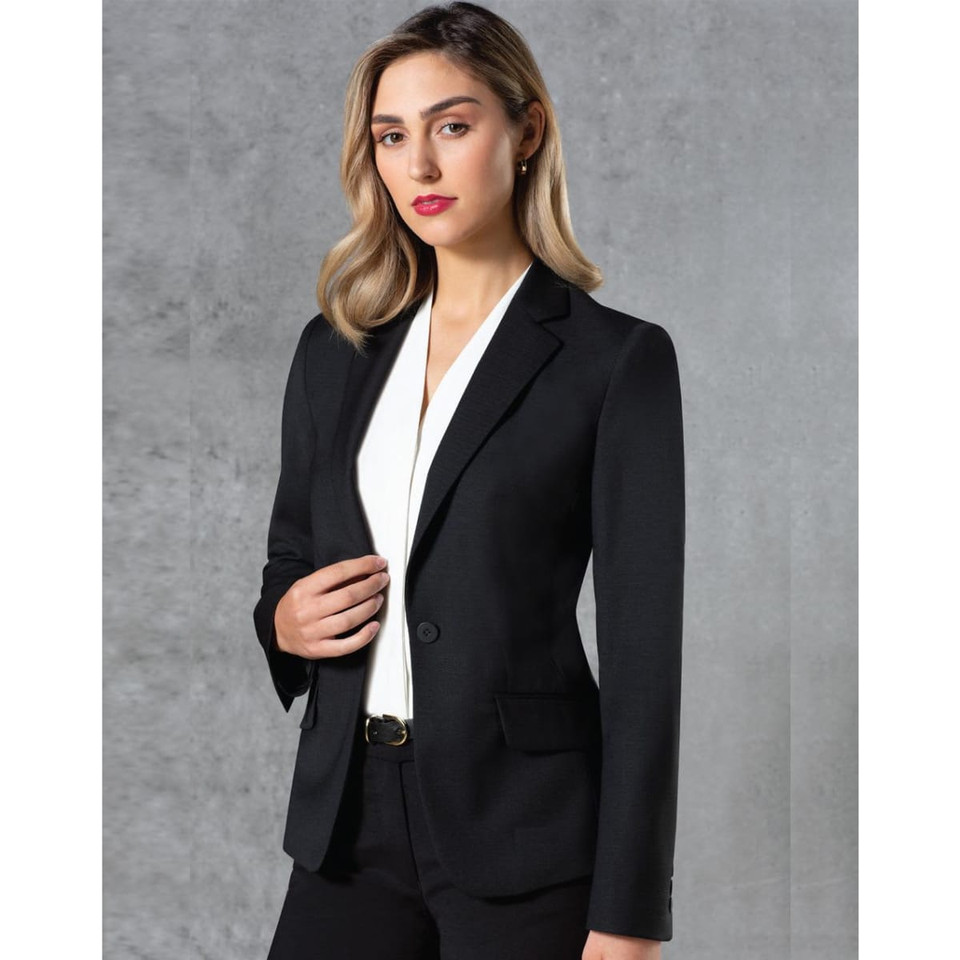 Ladies' Wool Blend Stretch One Button Cropped Jacket