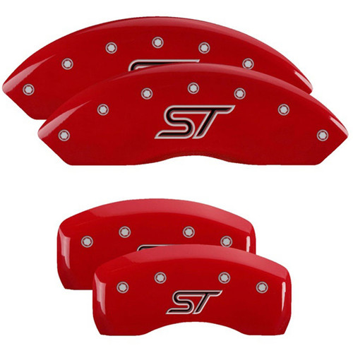 MGP Front & Rear Red Caliper Covers with Silver & Charcoal Engraved ST Logo - 10252SSTORD