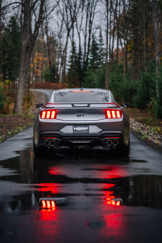 MBRP 2024+ Ford Mustang 5.0L Blk Alum. SS 3in Cat-Back Exhaust w/ Quad Blk Tips (Valve Delete) - S7282BLK Photo - lifestyle view
