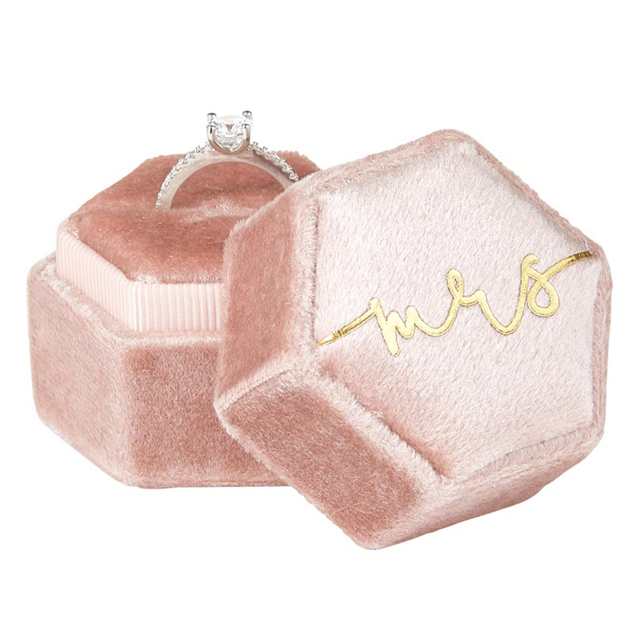 Buy Velvet Ring Box, Pearl Pink Hexagon Double Ring Box Wedding Ring & Engagement  Ring Box, Ring Bearer Gift Online in India - Etsy