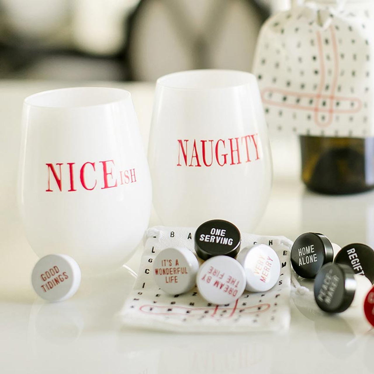 Wine Glasses Set of 8 Naughty or Nice