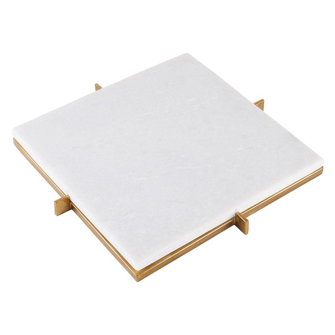 White Marble Tray with Metal Stand - Santa Barbara Design Studio