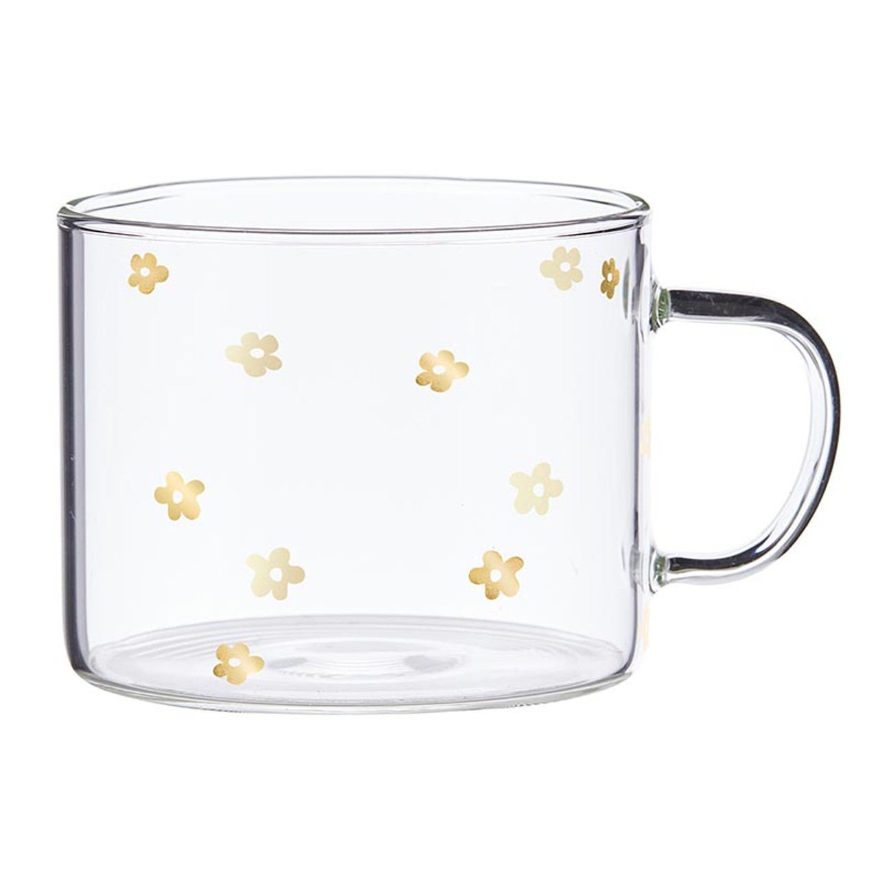 Large Glass Mug - White Flowers