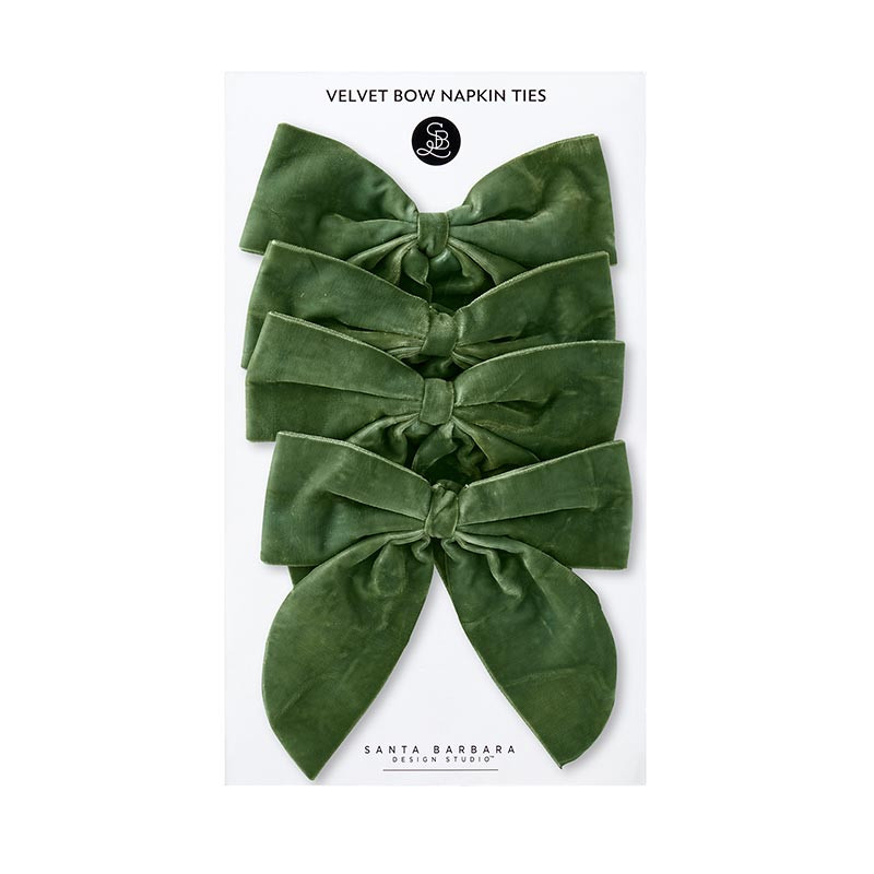 Velvet Bow Napkin Ties - Forest - Set of 4 Santa Barbara Design Studio