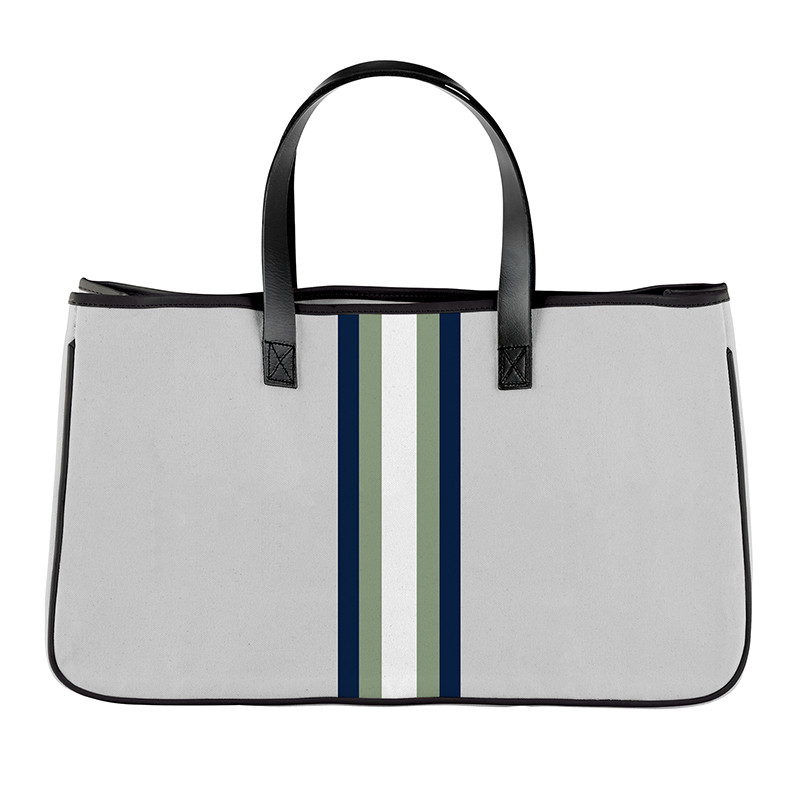 Racer Stripe Canvas Tote - Grey + White Stripes - [Consumer]Santa