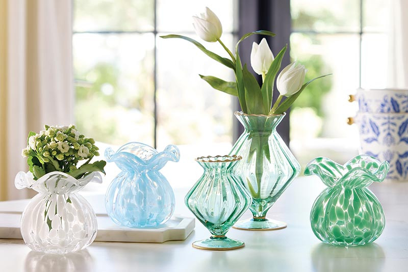 HOT ! Bud Vase Blue Bubble Glass Vase Ruffled Edge Bud Vase Blue [Consumer]Santa Barbara Design Studio