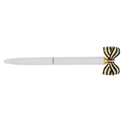 Striped Bow Pen - White G2692