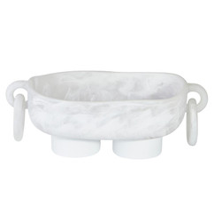 Resin Footed Oblong Bowl with Rings - White