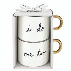 Ceramic Mugs with Gold Handle - I Do/Me Too - Set of 2