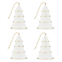 Paper-Mache Tree Ornaments - White - Set of 4
